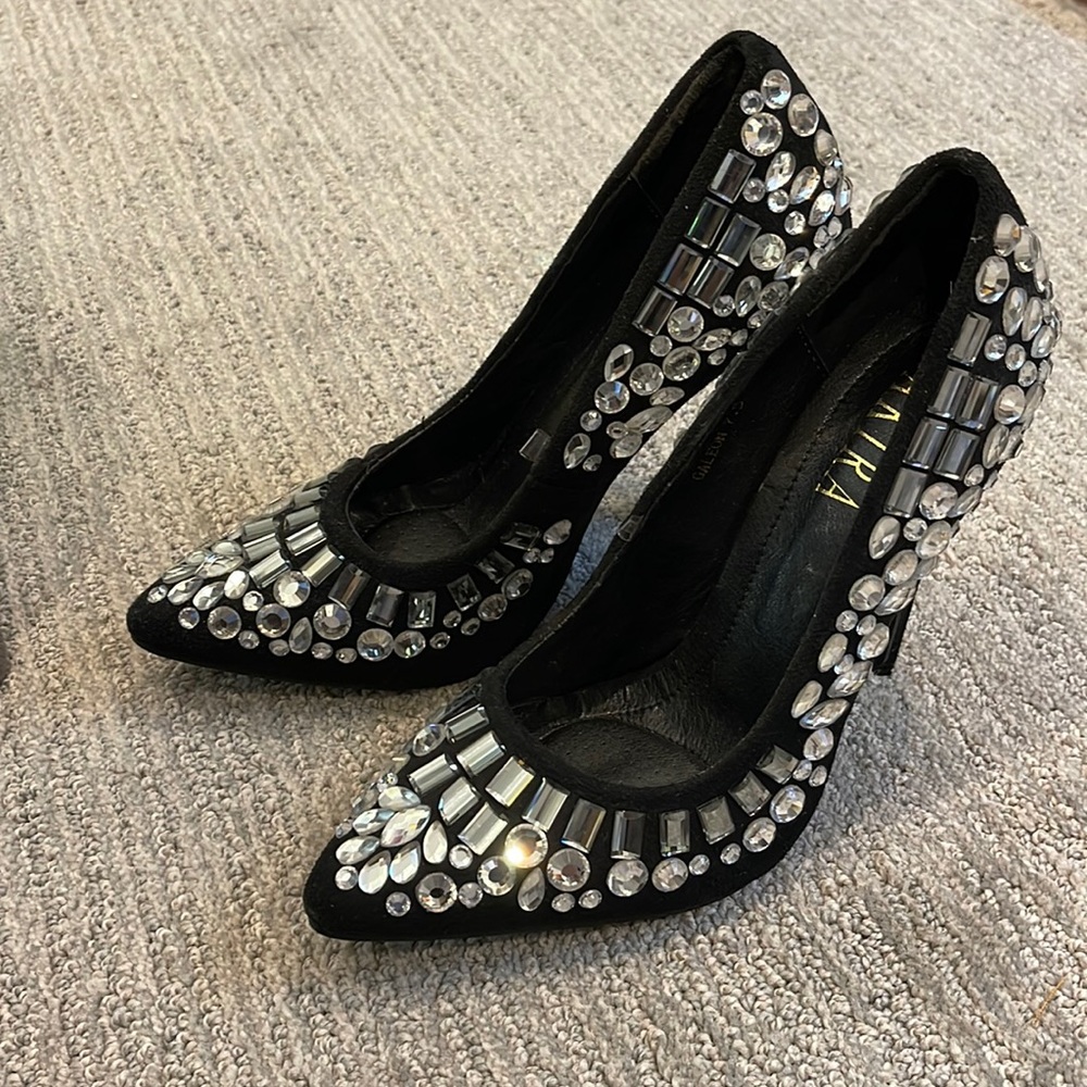 AKIRA Diamond and Black Stiletto Pumps, BEDAZZLED
